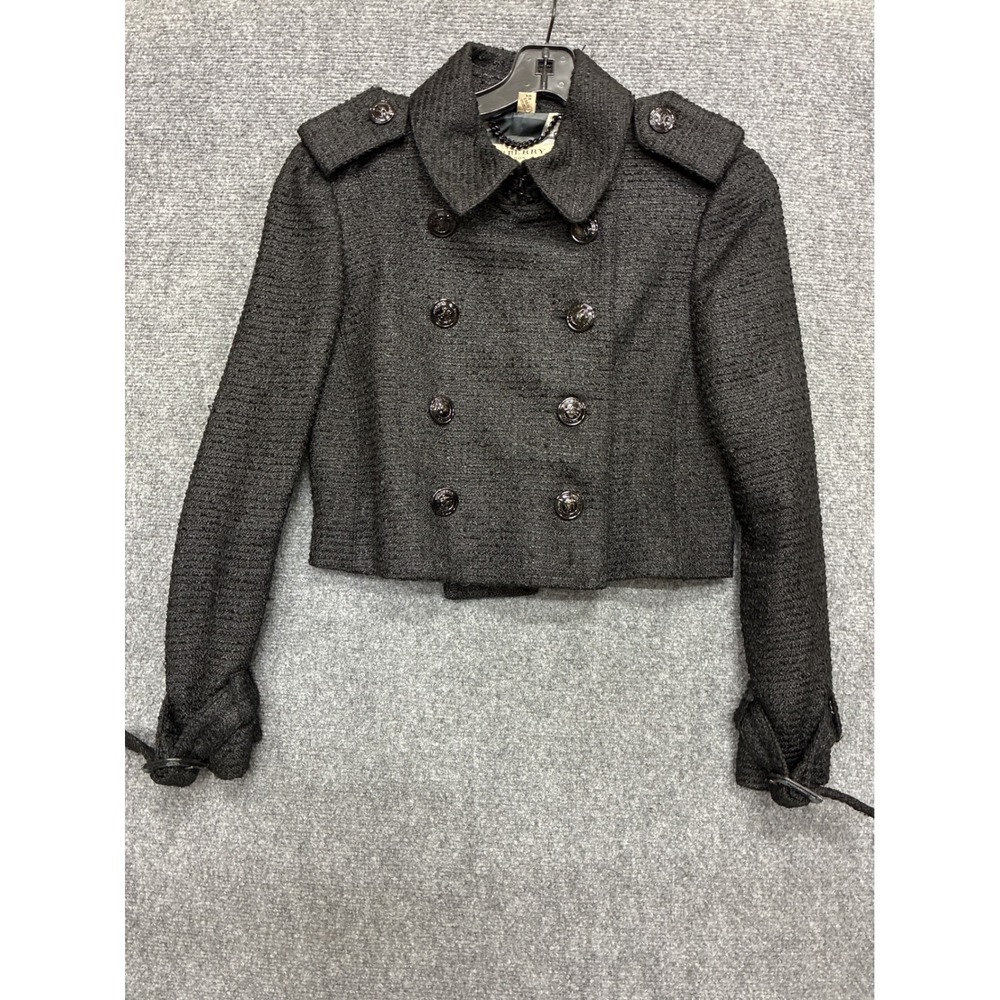 Burberry London Black Tweed Cropped Military Jacket Size 6 Small - Picture 2 of 9